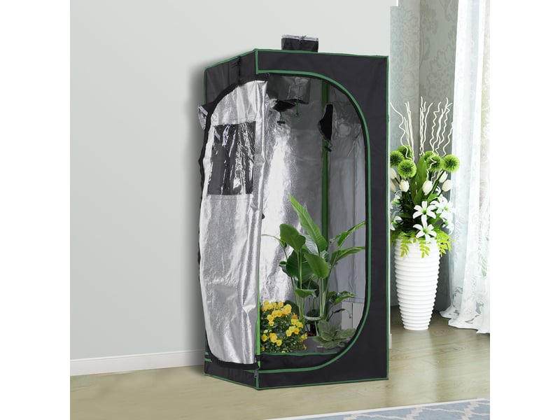  Tente culture hydroponique oxford 600d, 3 aérationsfenêtre, passe-câbles, 60x60x140 cm, noire.  - Conforama C