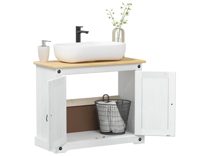 Armoire d'évier, armoire salle de bain blanc 73 x 33 x 60 cm pin massif cf65471 - Conforama C