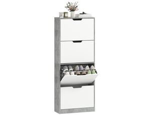 Étagère à chaussures moderne gain de place à 4 portes pour 16 paires de chaussures, 62,5 x 26 x 156 cm, gris ciment