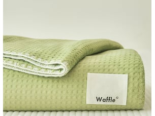Plaid vert gaufré surpiqûres blanche 150 x 200 cm waffle
