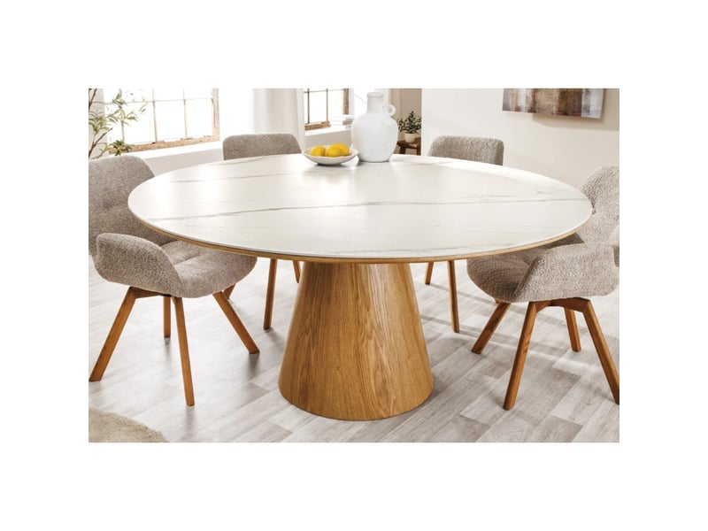 Table de salle à manger lumea – ronde 120 cm – plateau céramique effet marbre blanc – style contemporain - Conforama C