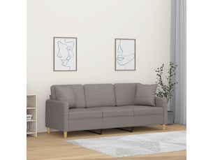 Canapé droit, sofa, canapé 3 places avec oreillers décoratifs taupe 180 cm tissu cf20144