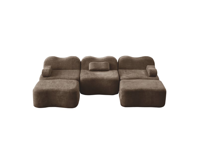  Canapé d'angle modulaire en u 3 places avec 2 poufs, mousse 32d ondulée, assise profonde, accoudoirs amovibles, marron  - Conforama A
