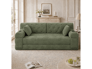 Canapé droit convertible 2 places 168 x 80 x 81 cm avec dossier haut, 2 porte-gobelets et 4 poches latérales, velours côtelé, vert