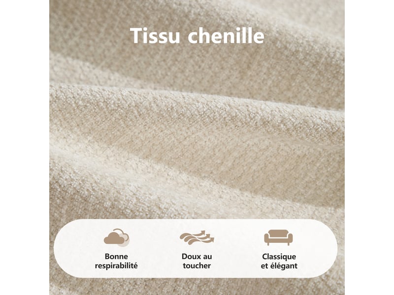  Canapé 4 places, revêtement en tissu chenille, sans assemblage, beige  - Conforama W