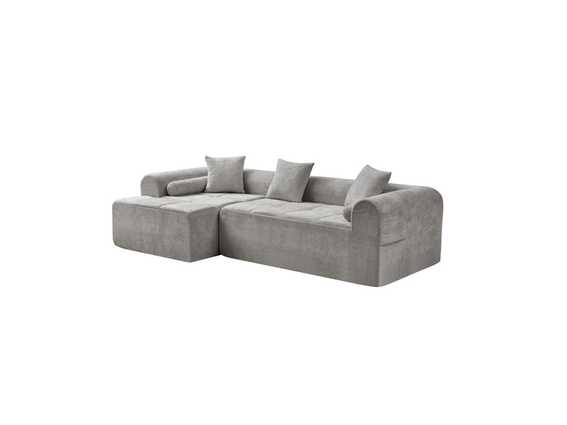  Canapé d'angle modenvie 4 places en chenille gris clair, méridienne gauche, 263 x 132,5 x 68 cm  - Conforama A