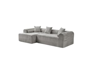 Canapé d'angle compressé gauche fixe MODENVIE  4 places Tissu gris clair