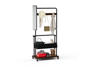 Porte-manteau en métal robuste avec roulettes, design 3 en 1 avec panier et miroir, porte-manteau suspendu, porte-manteau mobile avec roulettes,