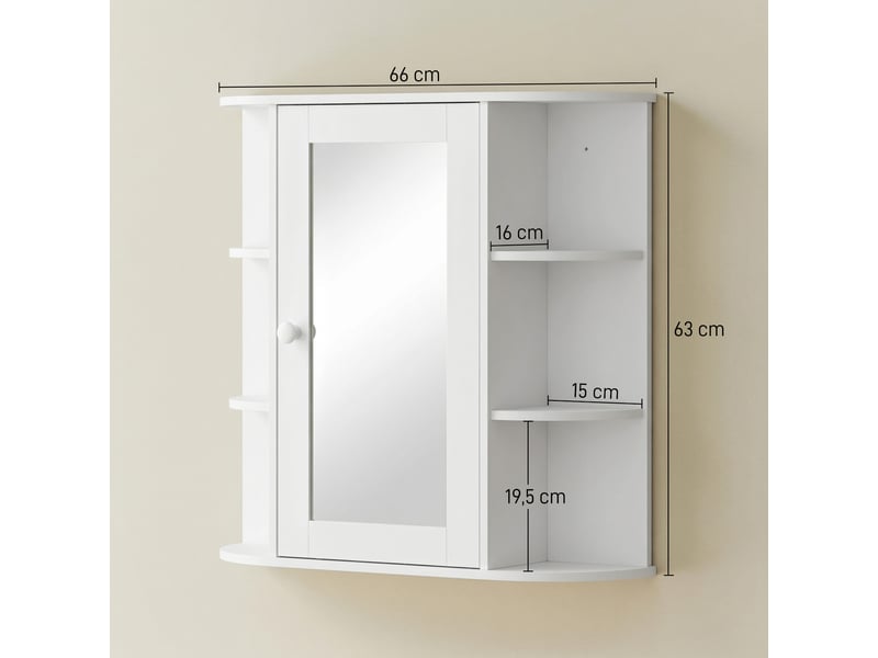  Armoire murale avec miroir salle de bain meuble miroir avec toilettes rangement 1 porte + étagères latérales  - Conforama C