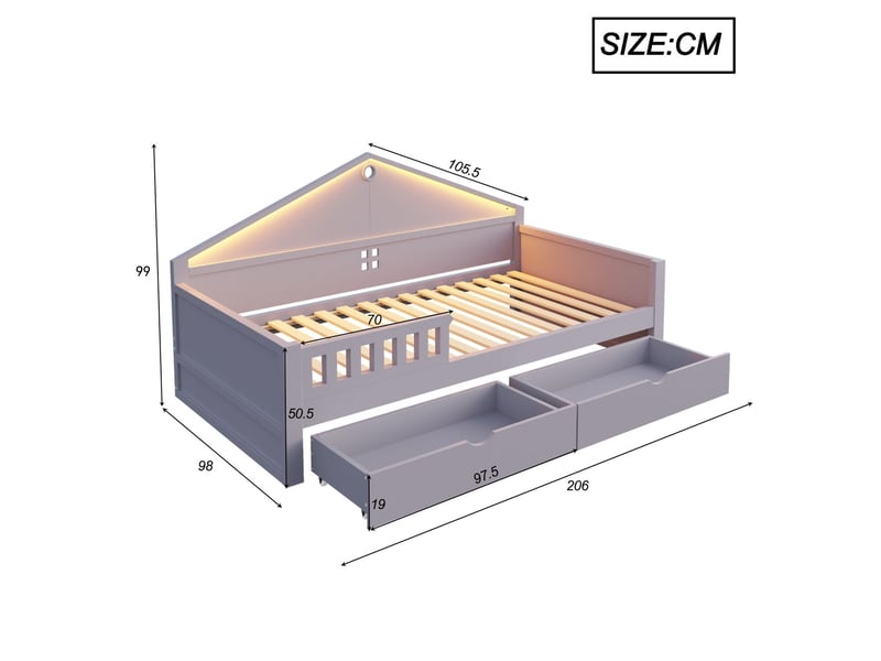  Lit avec tiroirs 90x200, rangement intégré lit une personne, led contrôlable smartphone, sommier inclus  - Conforama C