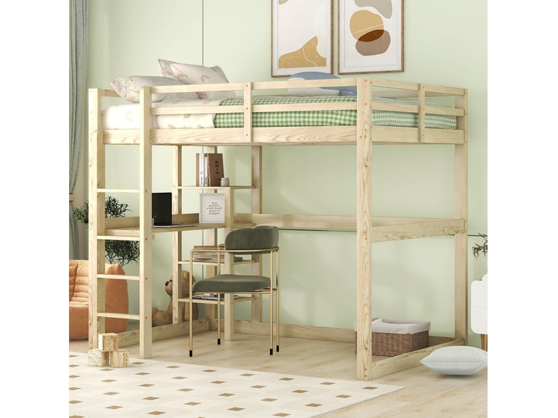  Lit mezzanine 140x200 cm avec bureau et 4 rangements coloris naturel  - Conforama E