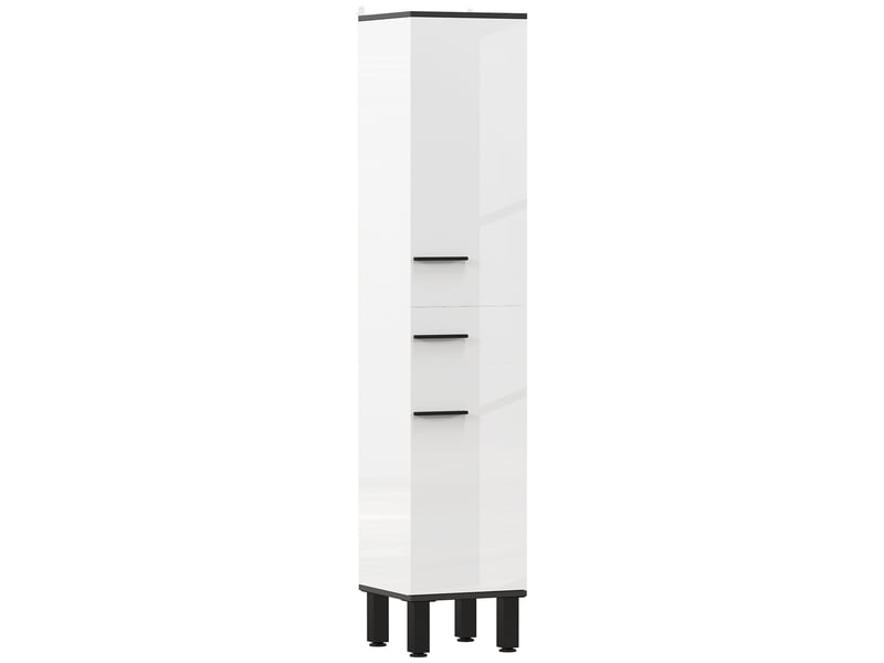 Armoire de salle de bain haute avec tiroir, 2 portes et étagères réglables, stable, 34 x 32 x 170 cm, blanche  - Conforama A