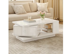 Table basse rectangulaire coloris blanc <strong>MAISENTIEL</strong> <strong></strong> - 48 cmx90 cm