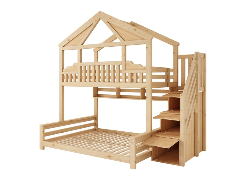 Lit superposé maison 90x200140x200 cm en bois naturel Fay Lum - Conforama W