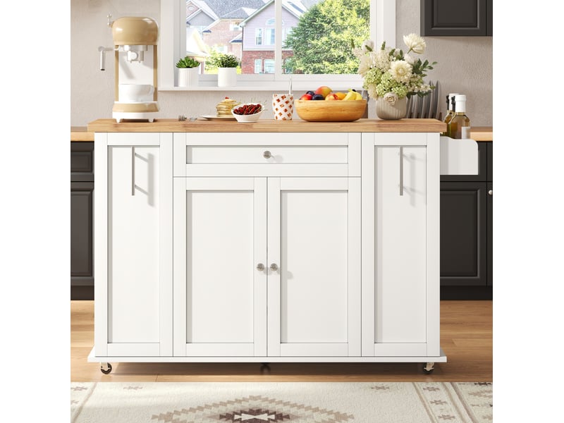  Desserte de cuisine 120 x 4570 x 87 cm, plateau rabattable, blanc et naturel  - Conforama D