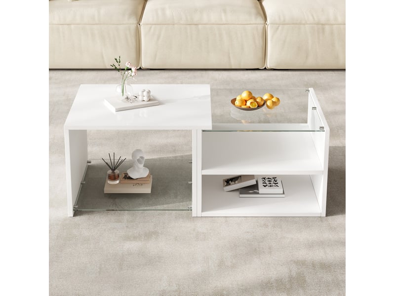  Table basse 100x50x38 cm blanche à led contrôlée par application  - Conforama D