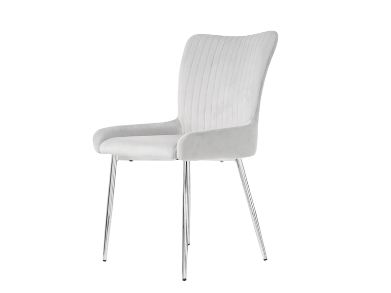  Chaise de salle à manger, lot de 2, en velours gris avec 4 pieds en métal argenté  - Conforama A