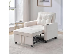 Fauteuil convertible blanc 1 place - canapé lit multifonction avec rangement intégré et usb