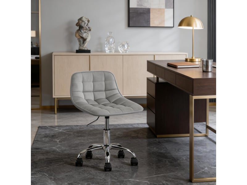  Chaise de bureau basse pivotante réglable en hauteur - lpospi - dossier courbé, velours, gris clair  - Conforama B