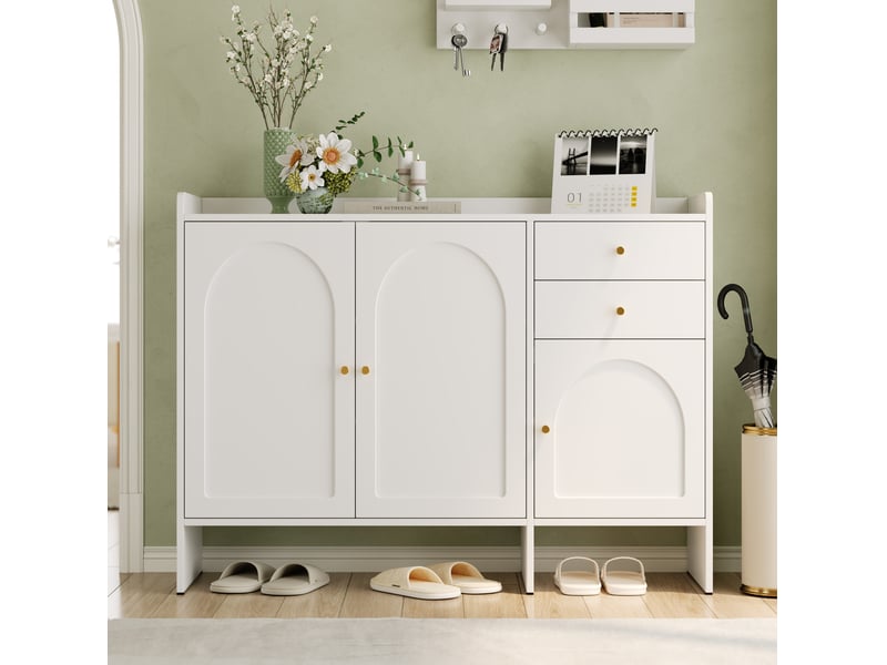  Meuble à chaussures 120x35x90 cm avec 3 portes et 2 tiroirs, blanc  - Conforama D
