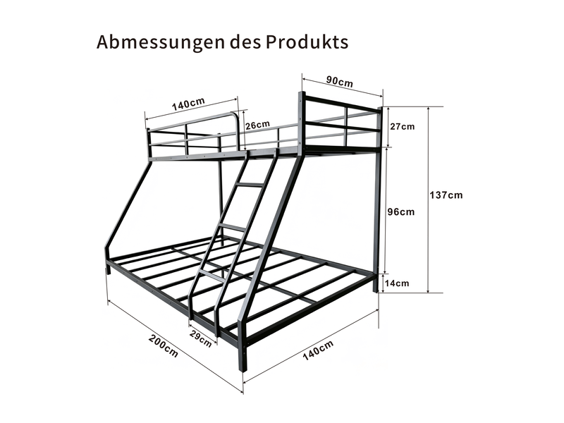  Lit superposé 140x200 cm et 90x200 cm en métal noir  - Conforama C