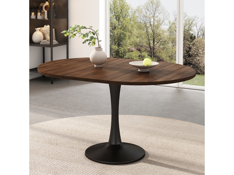 Table à manger extensible ovale 100-140x100x75cm - table de cuisine ronde modulable 4 à 6 personnes ,noyer evarich - Conforama B
