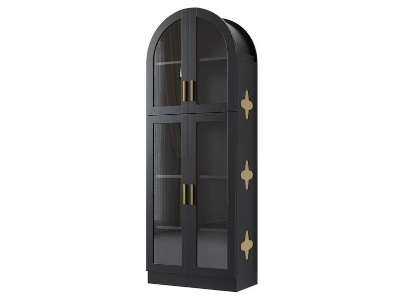  Vitrine noire avec portes en acrylique, 5 niveaux, 60 x 30 x 165 cm, mdf et décor cannage  - Conforama R