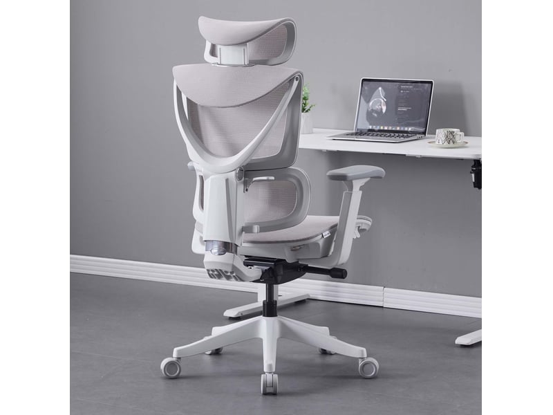 Chaise de bureau 70,6x70,6x110,5 cm grise en mesh, réglages par trois boutons et soutien lombaire - Conforama D