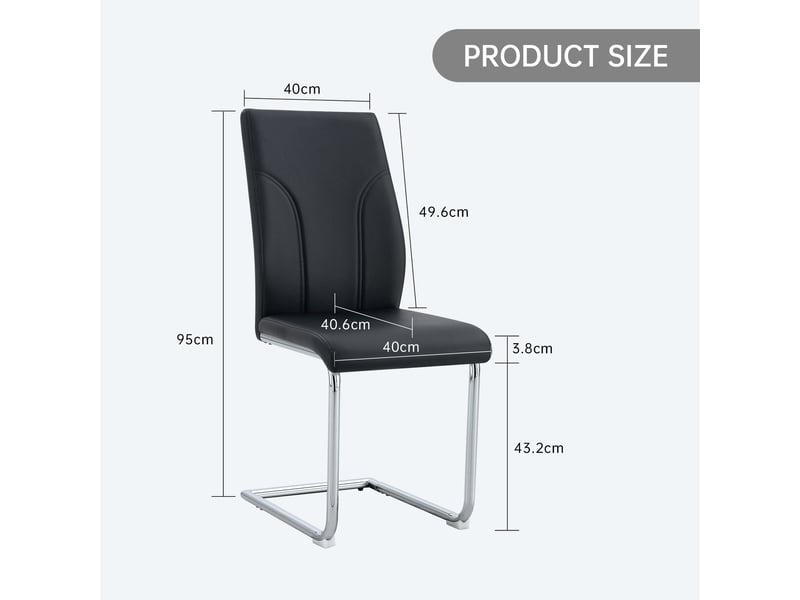  Lot de 2 chaises 40,6x40x95 cm salle à manger design moderne confortable revêtement pu noir, pieds en métal argenté  - Conforama C