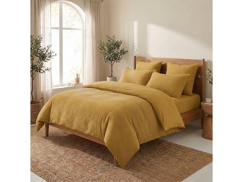  Lot 2 taies d'oreiller 50x70 cm gaze de coton - coton 57 fils ocre PD25497 - Conforama B