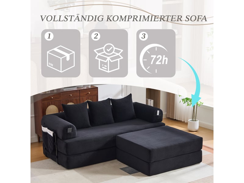  Canapé d'angle réversible fixe 3 places tissu noir canapé compressible - Conforama E