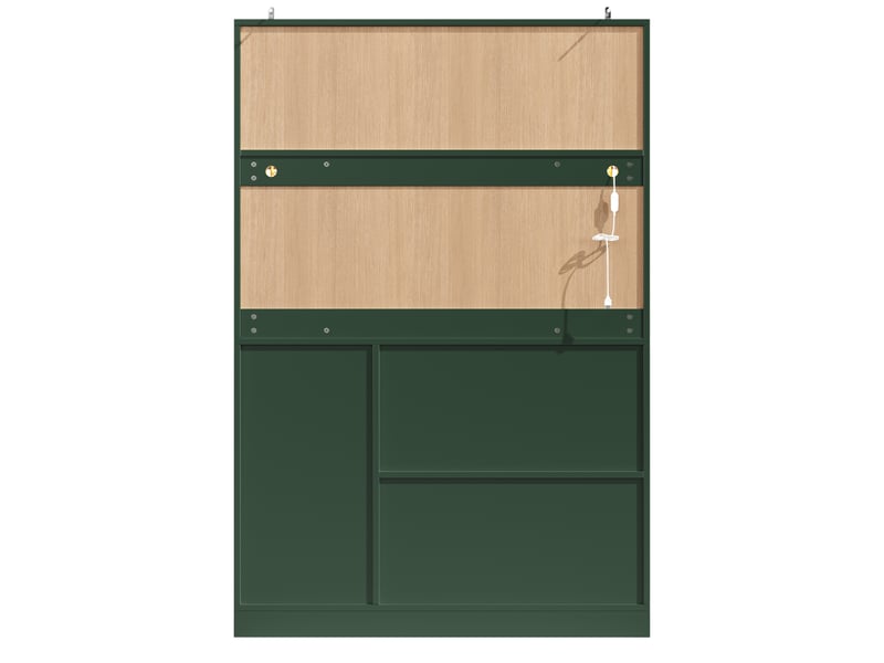 Buffet de cuisine vert, 120x40x188 cm, mdf et métal, 4 portes, 2 grands tiroirs, led et rangements pour boissons - Conforama E