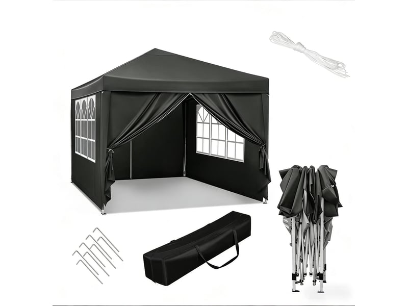 Tonnelle pliante de jardin 300x300 cm – gris – toit oxford 210d, parois latérales et sac de transport - Conforama D
