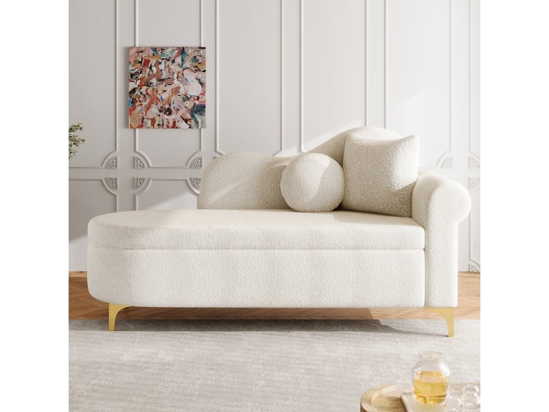  Méridienne multifonction avec rangement, design moderne, tissu bouclé, 134 cm, coussins inclus  - Conforama B