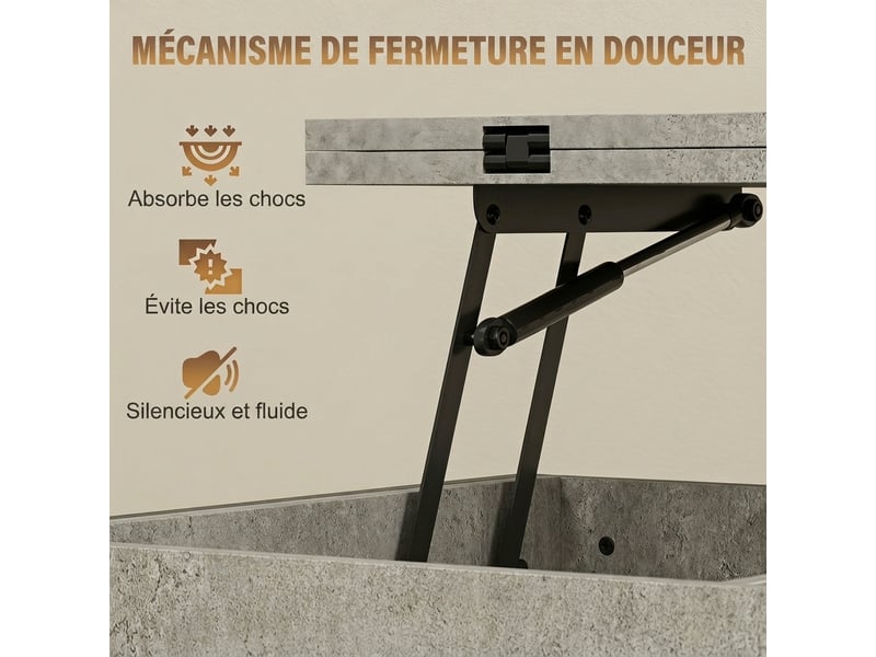  Table basse relevable et extensible, table de salon avec compartiment caché étagères ouvertes, 98x49x55cm, gris  - Conforama R