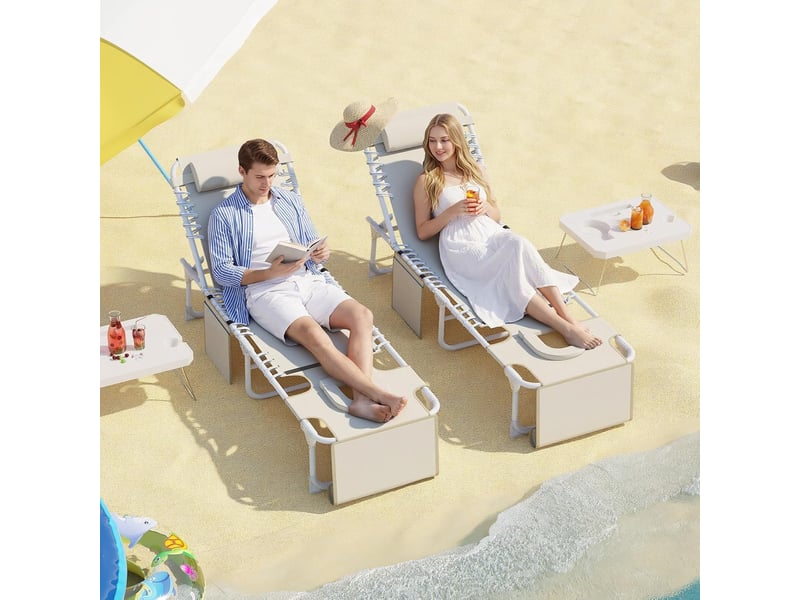  Banc de jardin réglables chaises de plage 3 en 1 pour terrasse– trou pour le visage, table pliante, ,coussin amovible -beige cBc-Rgz4QbkI-0VqO - Conforama E