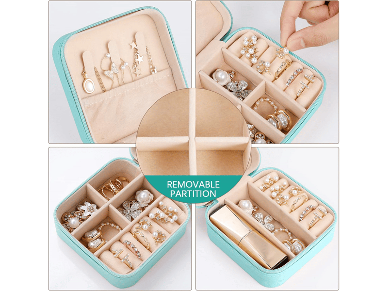 Petite boîte à bijoux pour femme, coffret à bijoux de voyage, pu-leder rangement pour bagues, boucles, colliers (bleu) - Conforama E
