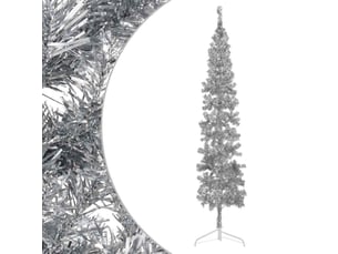 Demi sapin de noël, arbre de noël artificiel mince avec support argenté 240 cm
