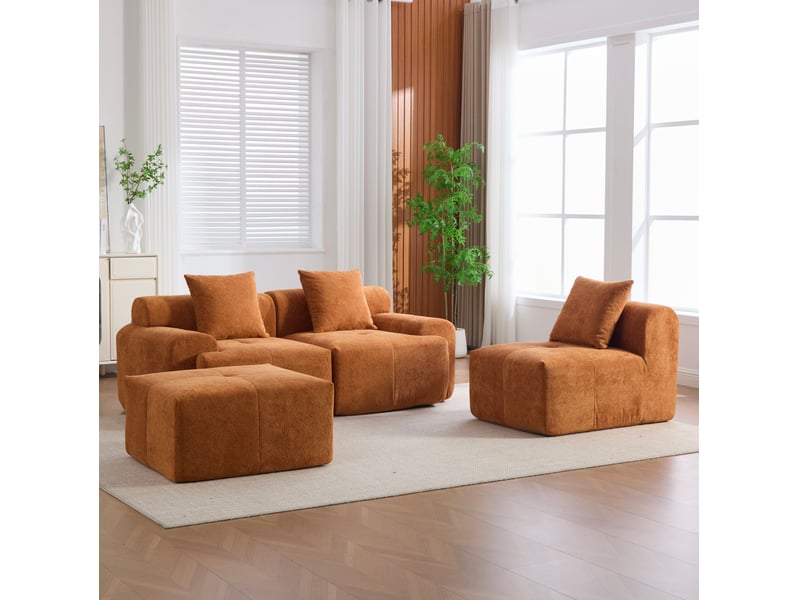  Canapé d’angle modulable 3 places orange en tissu sans montage  - Conforama E