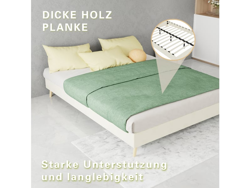 Lit simple 140 × 200 cm 1 place avec éclairage led, sans matelas, structure en tissu et métal, beige  - Conforama E
