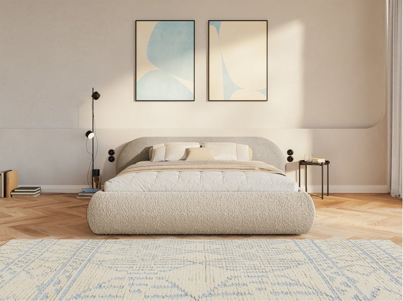  Selsey shels - lit rembourré - 200x200 cm - bouclé beige clair Shels Low - Conforama B