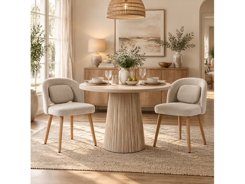  Lot de 2 chaises de salle à manger 46 x 46 x 77,5 cm beige, bois d'hévéa, dossier ergonomique  - Conforama A