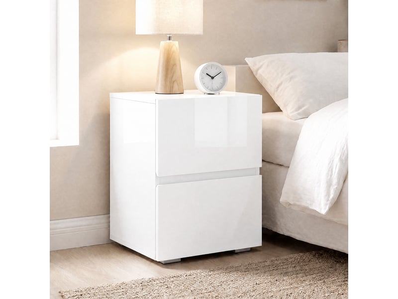  Lot de 2 chevets design blanc laqué 2 tiroirs  - Conforama D