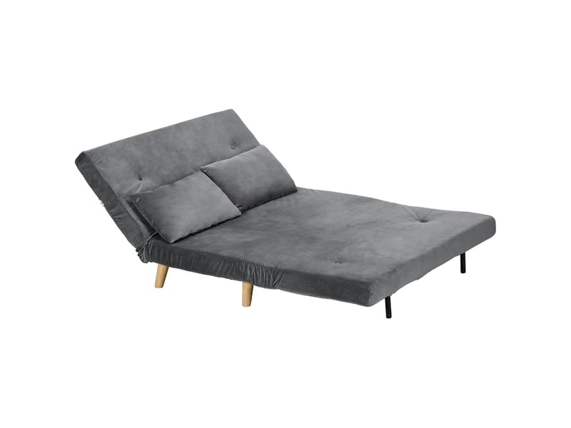  Canapé-lit 2 places convertible aspect velours avec 2 coussins gris 130 x 78 x 79 cm  - Conforama B