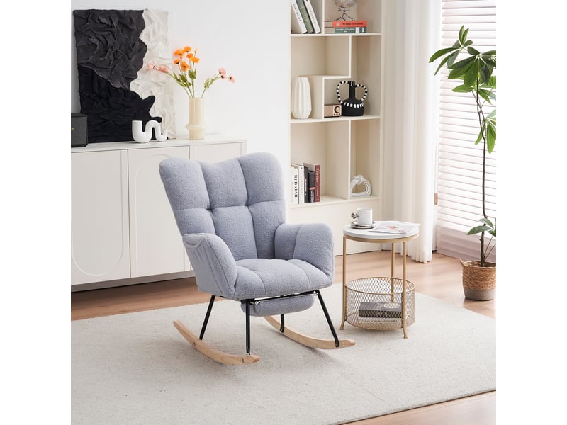  Fauteuil à bascule 70x98x98,5 cm avec repose-pieds pliable, bois et métal, gris  - Conforama E