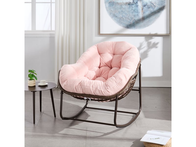  Fauteuil à bascule extérieur en rotin synthétique rose fauteuil œuf surdimensionné avec coussin  - Conforama B