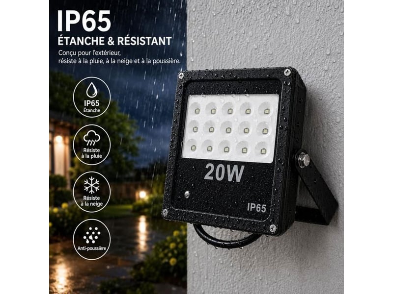 Projecteur led exterieur 20w rgb ip65 aluminium fin avec telecommande, 16 couleurs et 4 modes 238073_AABQO40966_6_DROPFR - Conforama E