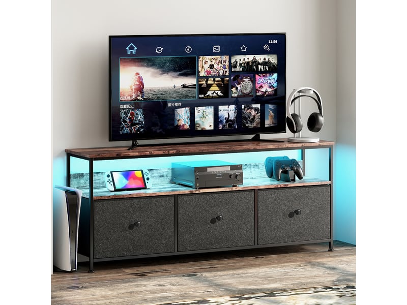  Meuble tv avec led,armoire tv de salon avec 3 tiroirs, tiroirs en tissu et structure en métal,108 x 29.8 x 57 cm, noir  - Conforama B