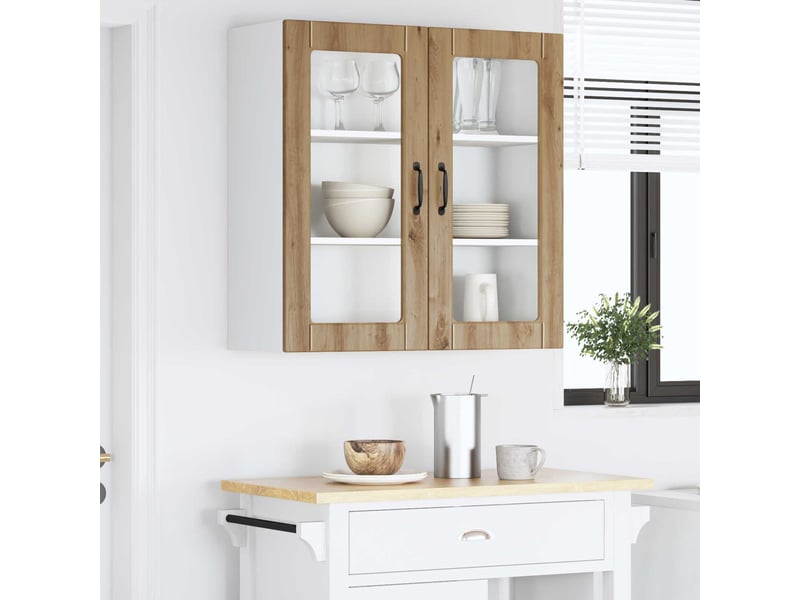 Meuble mural de cuisine, cabinet en verre mural chêne artisanal 80x31x80cm shl5753 - Conforama D