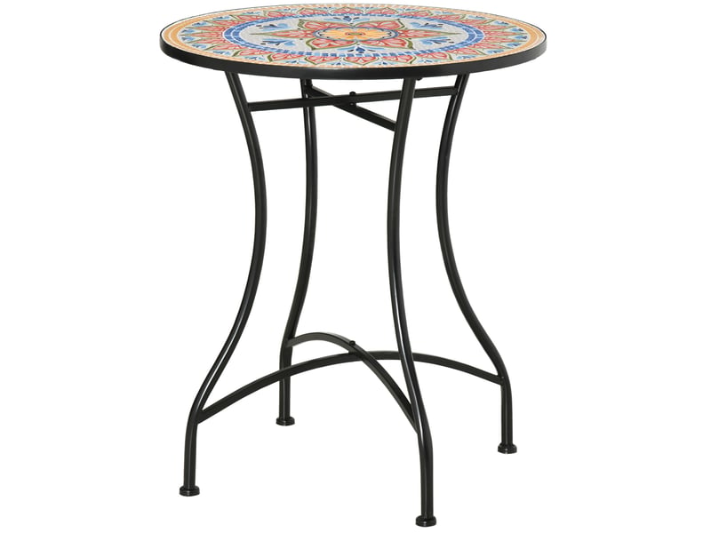 Table de jardin ulevr ronde à plateau mosaïque ø 60 cm, structure en métal, carreaux de céramique rouges, bleus et blancs - Conforama D